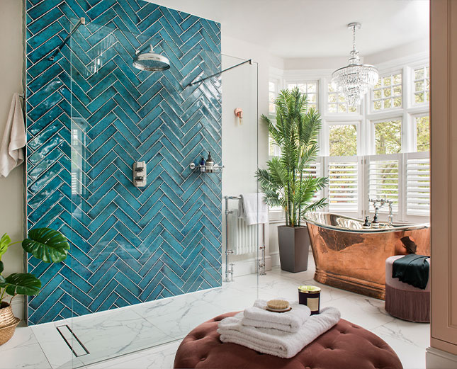 shower room blue tiled